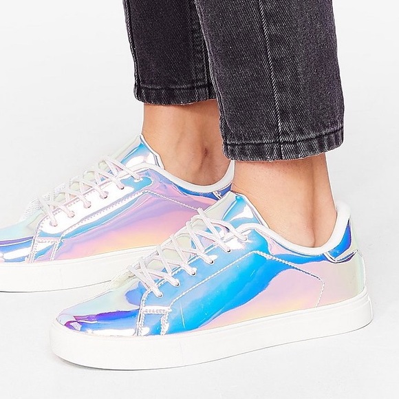 NEW Nasty Gal Holographic Patent Platform Sneakers - Picture 2 of 12